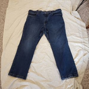 Duluth Trading Men's Ballroom Double Flex Blue Jeans 42x30 Relaxed Fit Dark wash